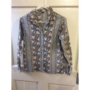 Vintage Jack Winter Blouse Blue brown Mod Paisley Print long sleeve Top